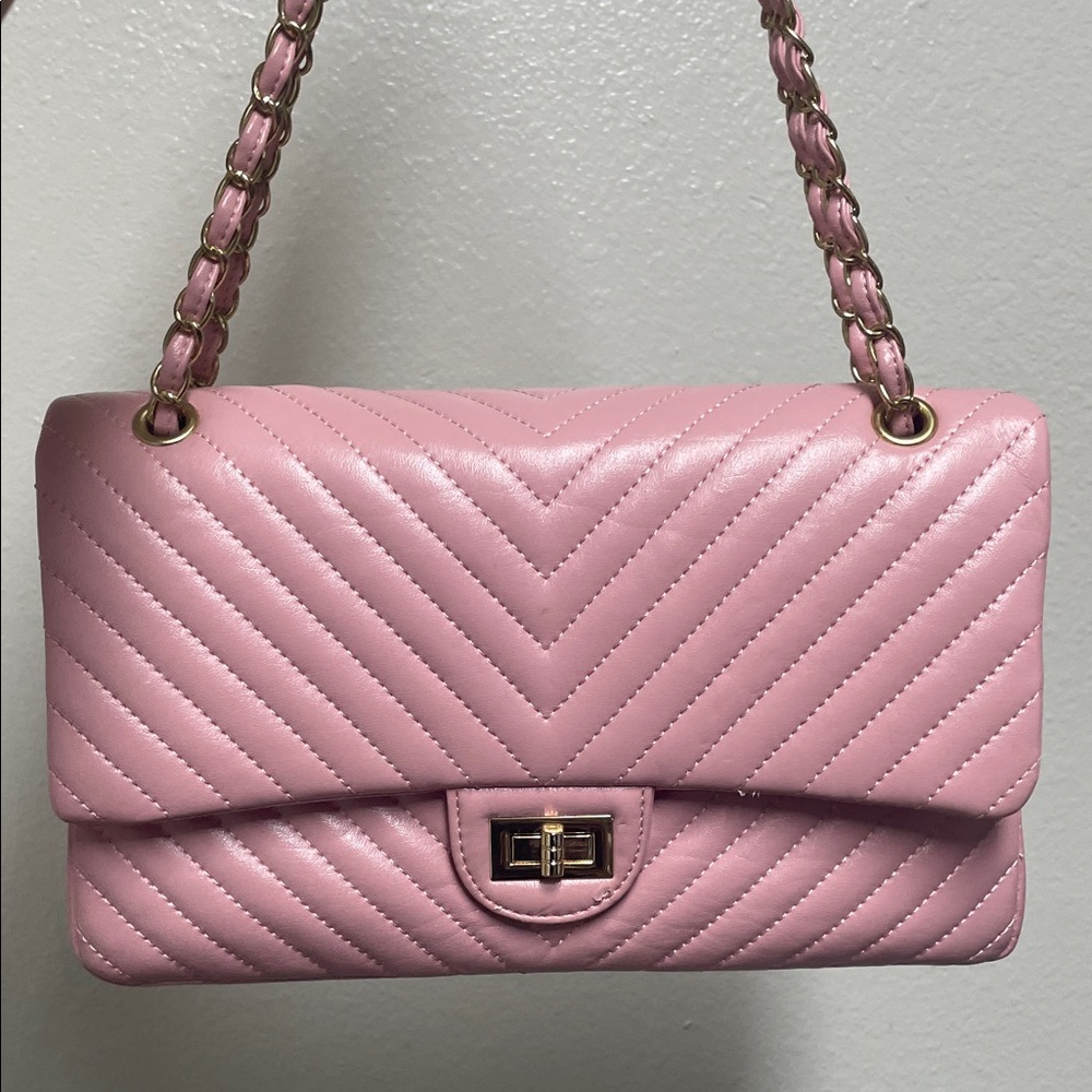 Pink Quilted Chain Shoulder Bag